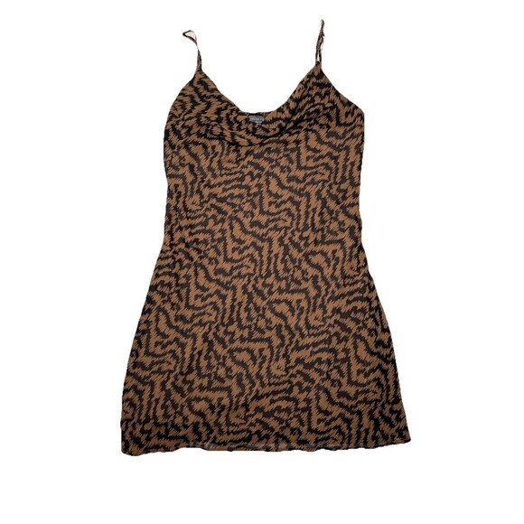 Animal Print Mini Slip Dress Lined Cowl V-neck Women Size Large Lined Y2K‎ - Picture 3 of 10